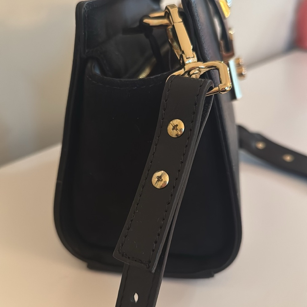 Mario Valentino Black and Gold Crossbody Bag with Studded Clasp NWT - Picture 5 of 10